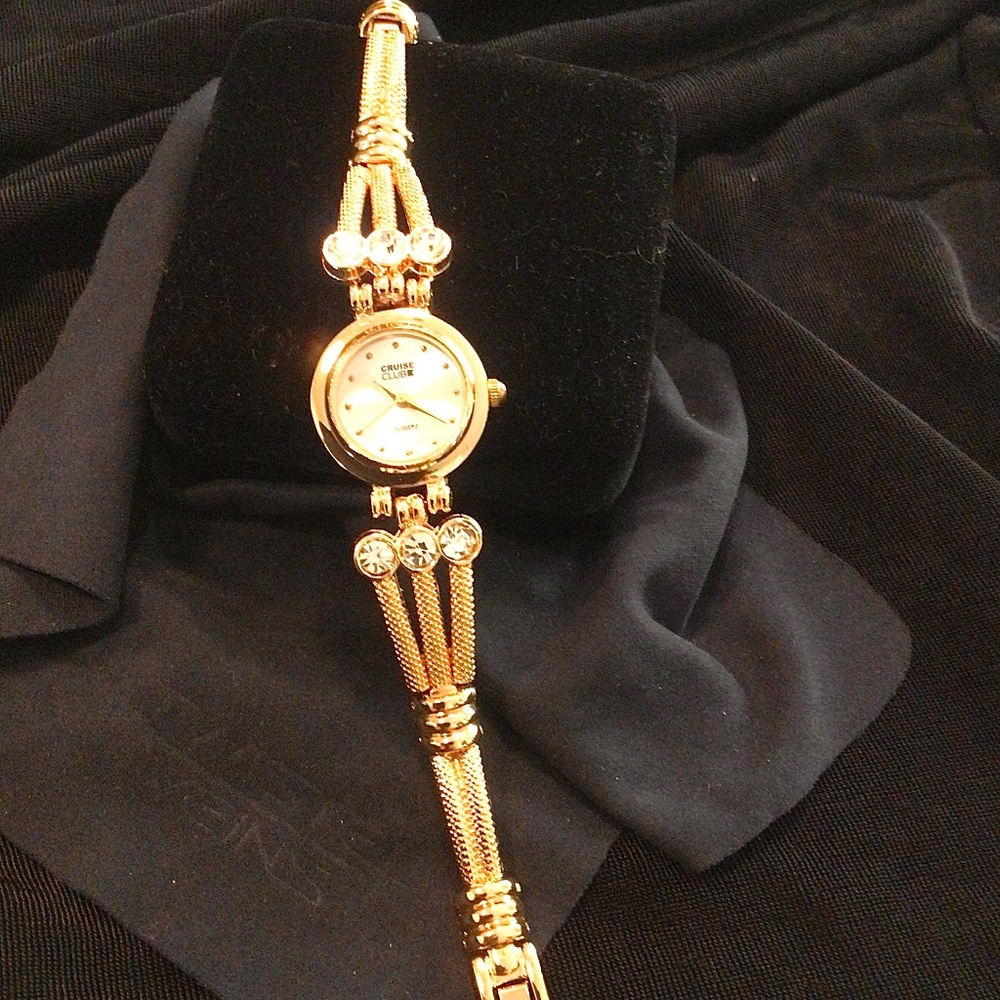 Gold & rhinestone Cruise Club watch  7”